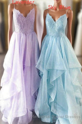 Elegant Light Blue Ruffled Tulle Semi Formal Prom Dress